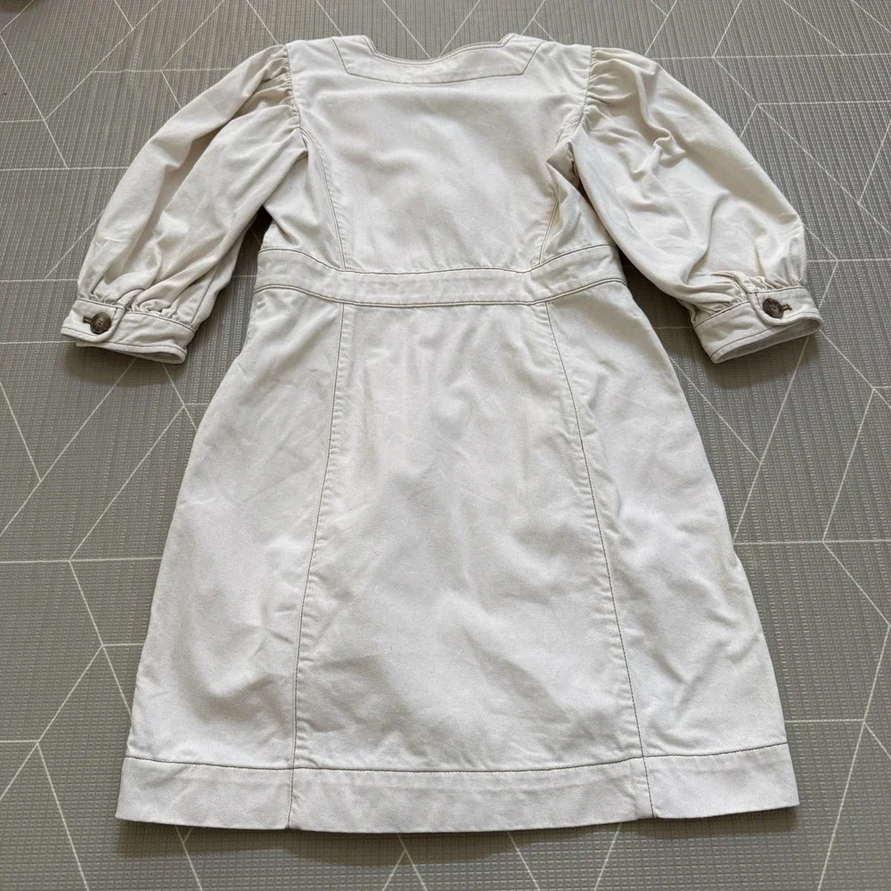Tory Burch Cotton Puffed Sleeve Denim Dress 14 Beige Shirt Dress Casual Career